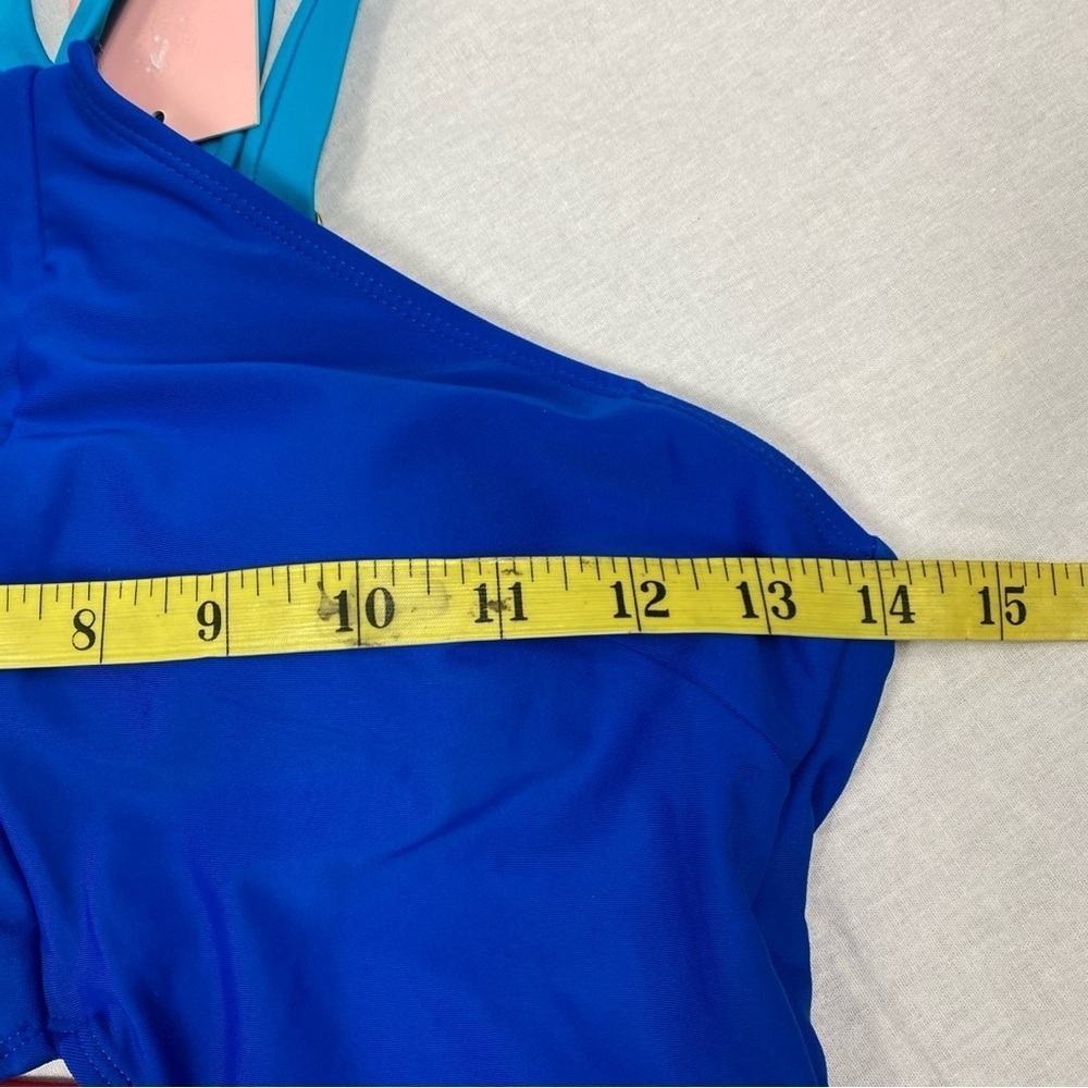 Juicy Couture Swimsuit 1 Piece High Neck Contrasting Binding JCPOP 442 Med Blue - Picture 9 of 11